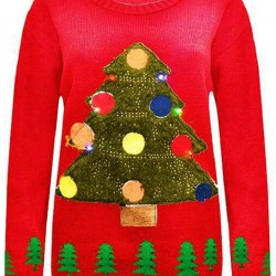 Women's LED Light Up Rudolph Jumper Reindeer Ugly Christmas Novelty Vintage Sweater Top