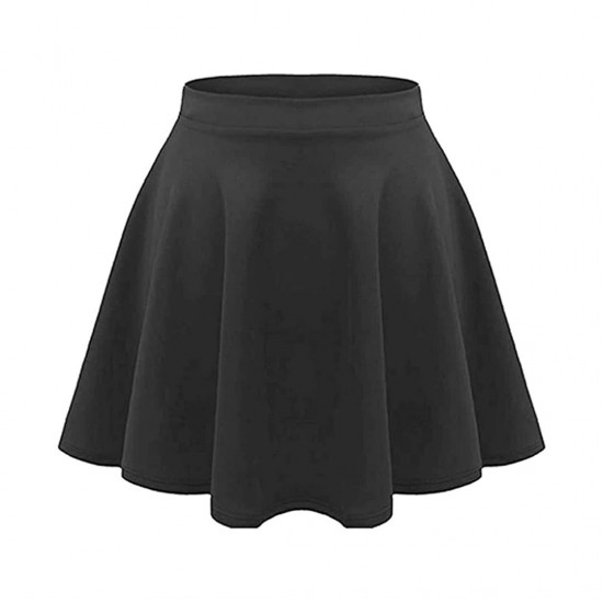 Girls Kids Casual Mini Stretch Waist Flared Plain Pleated Skater Skirt