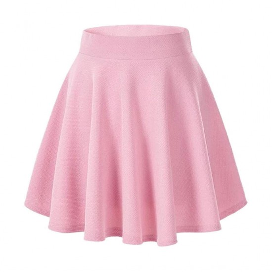 Girls Kids Casual Mini Stretch Waist Flared Plain Pleated Skater Skirt