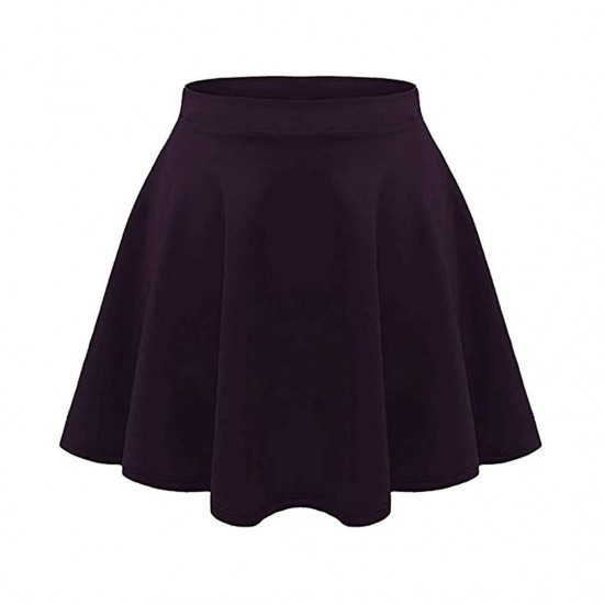 Girls Kids Casual Mini Stretch Waist Flared Plain Pleated Skater Skirt