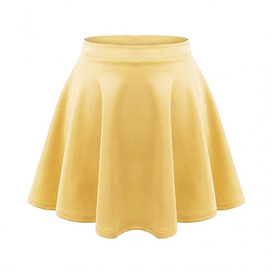 Girls Kids Casual Mini Stretch Waist Flared Plain Pleated Skater Skirt