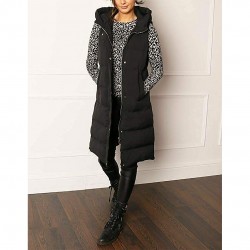 Women's Padded Gilet Jacket Longline Hooded Quilted Winter Long Coat