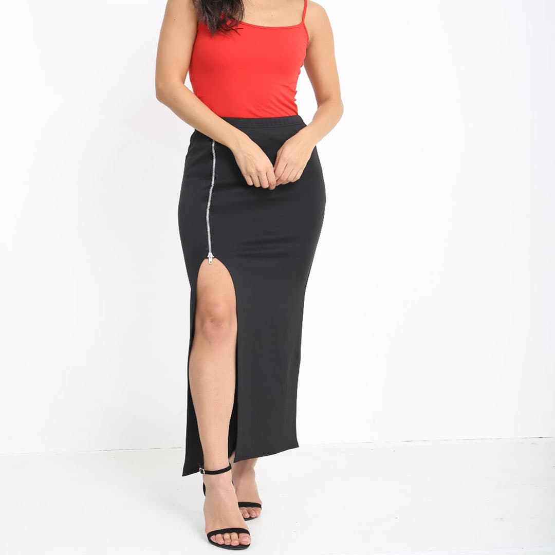 Women's Stretchy Split Maxi Long Skirt Zipper Side Slit Party Maxi