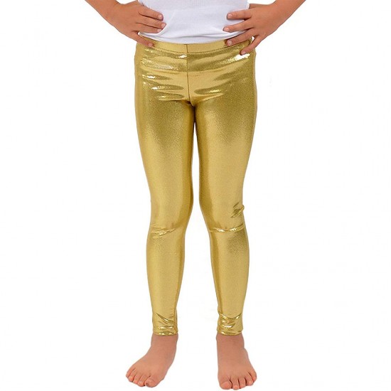 Kids Girl Leggings Elastic 2-12Y Pants Skinny Gold kids Metal Color Fuax  Leather Baby Pents Leggings for Performances Costumes
