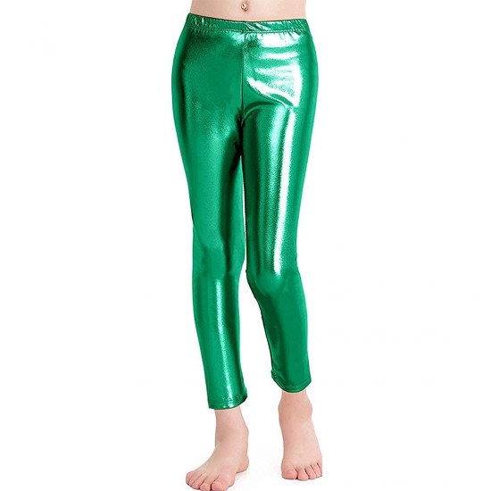 Girls Shiny Wet Look Leggings Kids Liquid Metallic Footless Tights,Ballet  Toddler Stretch Leggings,Fashion Pants for Girls Dancing,Talent  Show,Costume,Performance,Special Occasion Outfit,Silver 