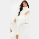 Ladies chunky cable knitted polo high neck top leggings loungewear suit set