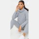 Ladies chunky cable knitted polo high neck top leggings loungewear suit set
