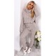 Ladies chunky cable knitted polo high neck top leggings loungewear suit set